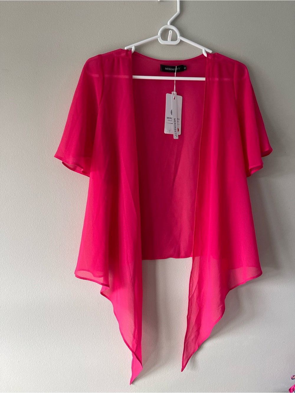 Worthington Hot Pink Sheer Open-Front Tunic Cardigan